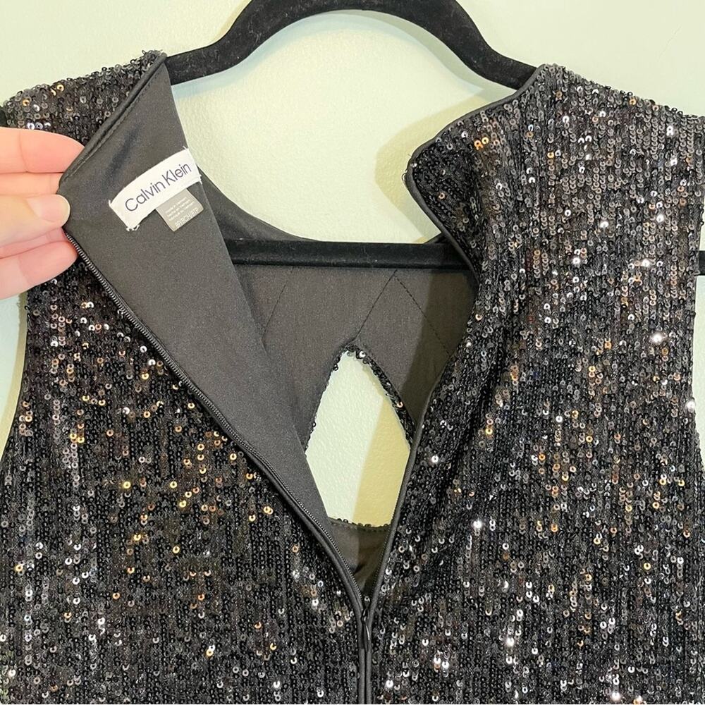 Calvin Stretch All Over Sequin Knot Detail Party Sheath Dress Black Size 8P NWT - Picture 8 of 15